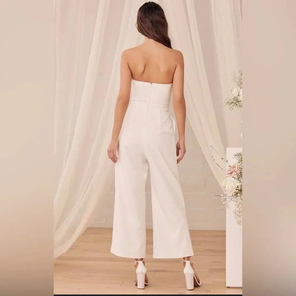 . Nwt! Lulus Women's Won A Heart White Strapless Wide Leg Jumpsuit M - Picture 2 of 7